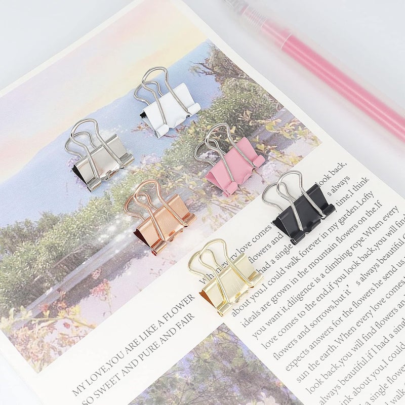 YCVIORING Pink Binder Clips, Mini Paper Clip, Small Paper Clamps 15mm (5/8 inch), 100 Pack Micro Size Office Clips for Home School and Business (Pink) - Image 5